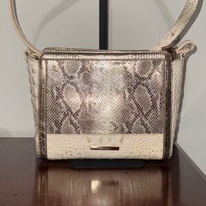 Brahmin Cream and Brown Textured Crossbody Bag